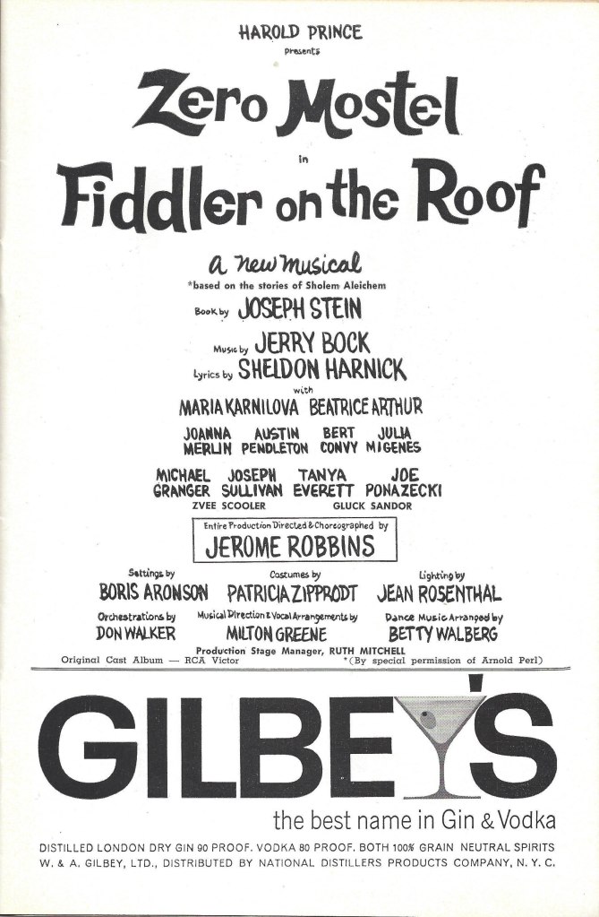 Credits for "Fiddler on the Roof" as listed in the original Playbill.